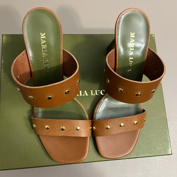 Tuckernuck Maria Luca Ivonne‎ High heel Mule Brown Studded Women's Sandals - Picture 4 of 14